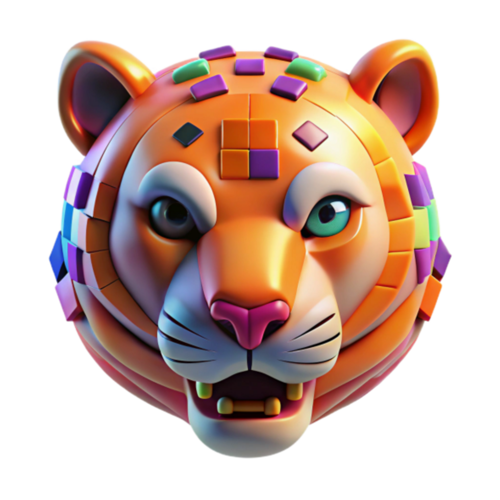 Vibrant 3D Render of a Tiger Head with Geometric Pattern png