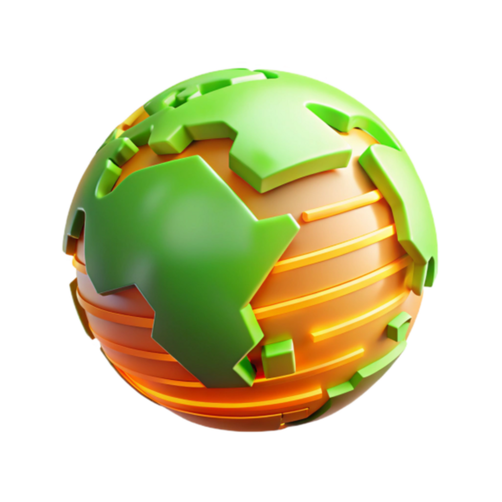 3D Stylized Earth Globe Illustration Green Orange Hues Global Connectivity png