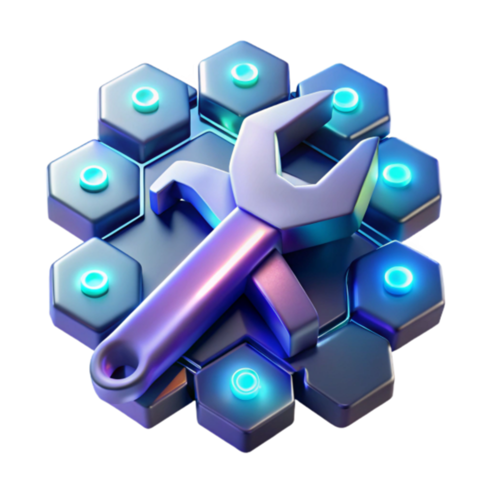 3D Render of Wrench on Hexagon Panel, Tech Support Illustration png