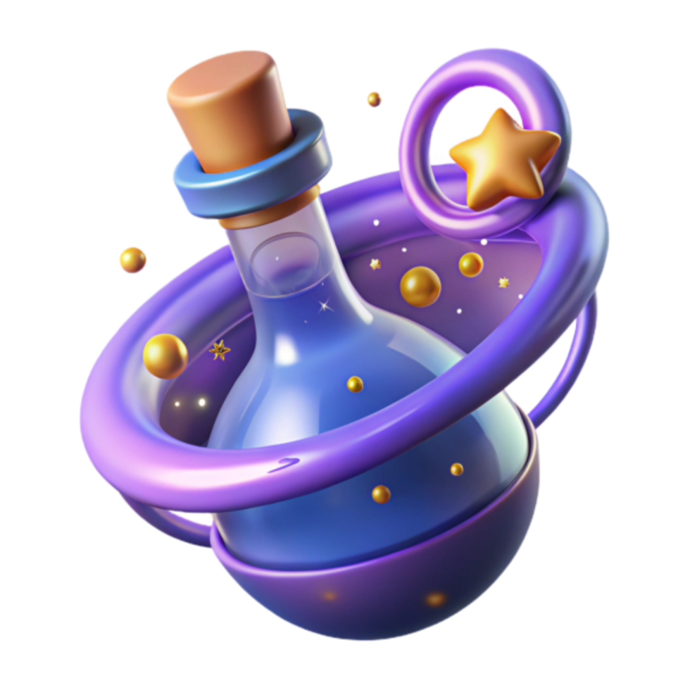 3D Render of a Magical Potion Bottle in Space png