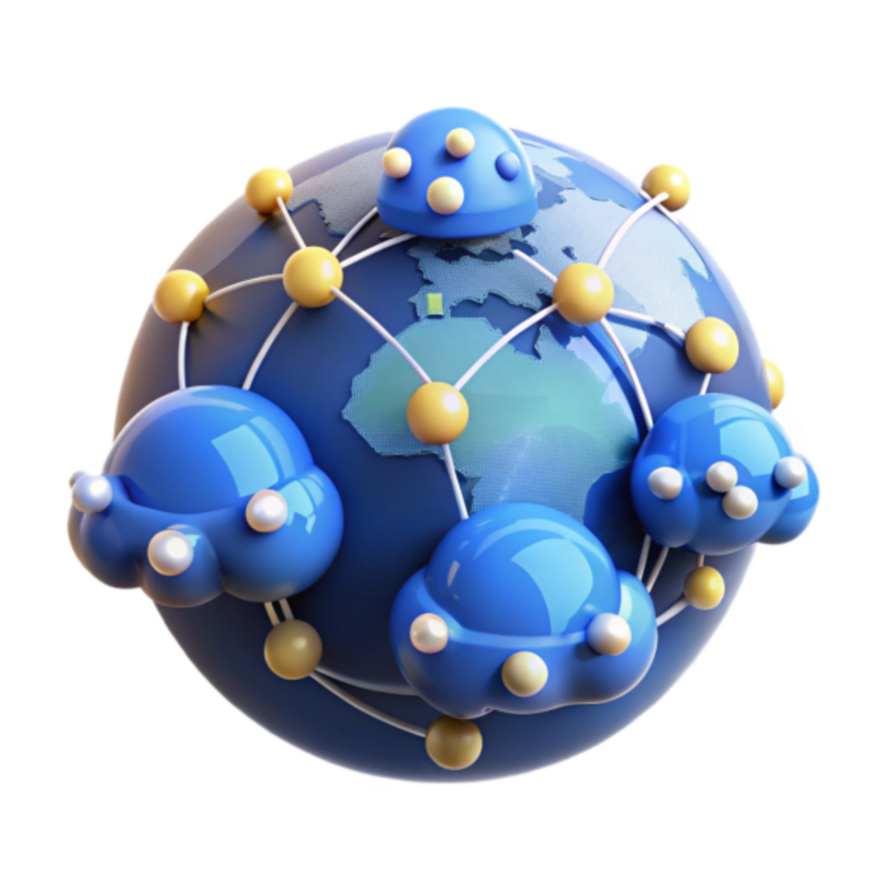 Global Network 3D Illustration Blue Clouds and Connections png