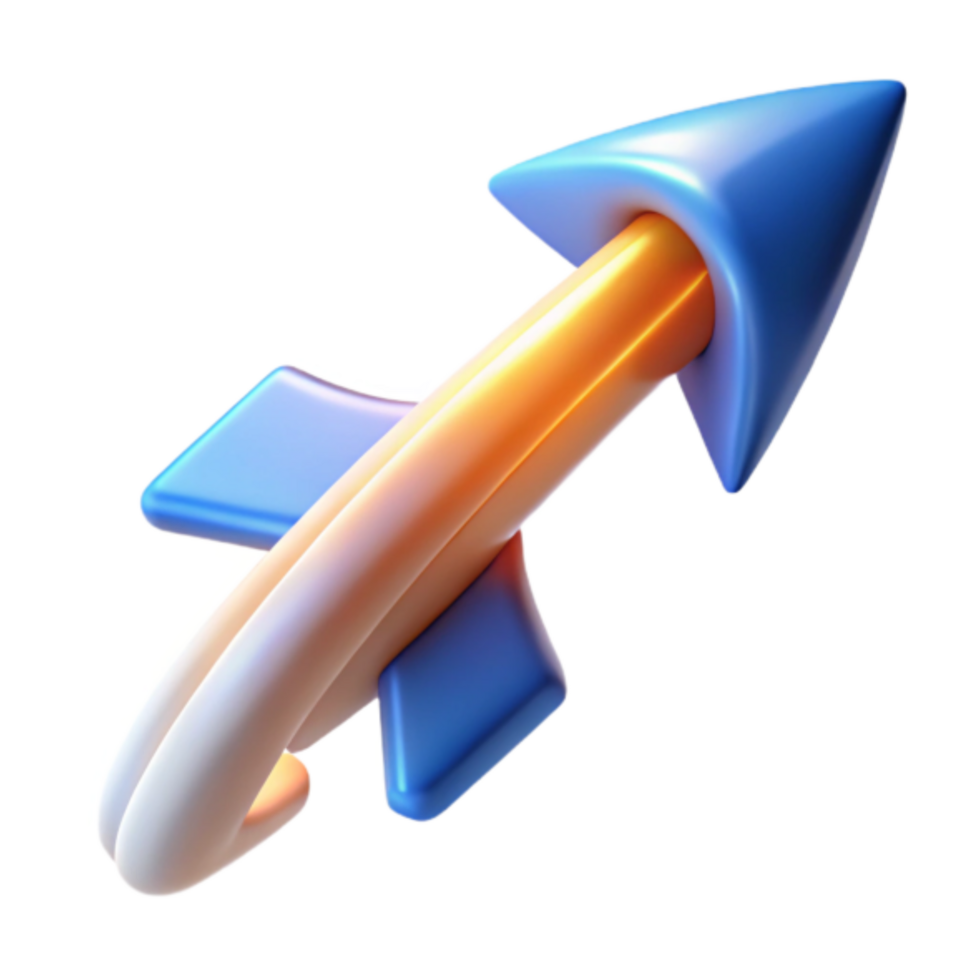 3D Render Abstract Arrow Design Blue Orange Gradient Swirl Graphic Resource png