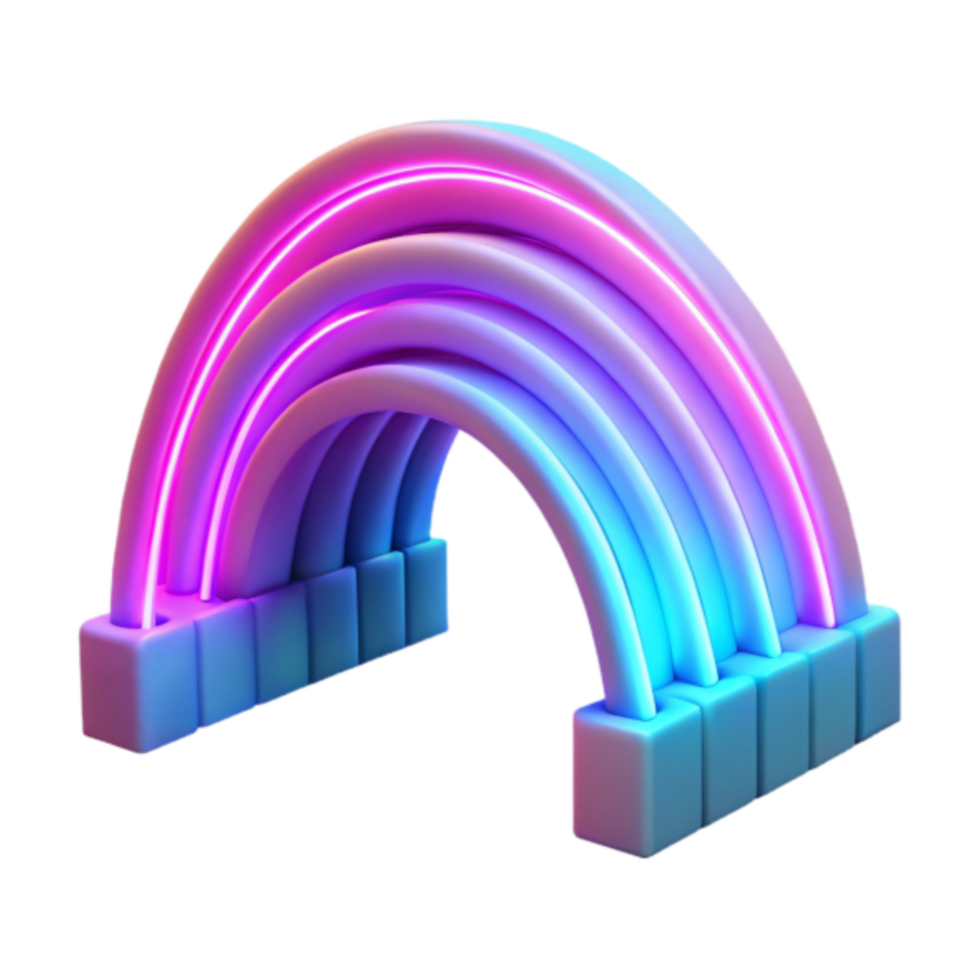 Neon Rainbow Arch 3D Render, Vibrant Colors, Abstract Background, Colorful Illustration, Luminous Glow, Digital Art, Fantasy Design, Gradient Hues, Archway, Cubic Base png