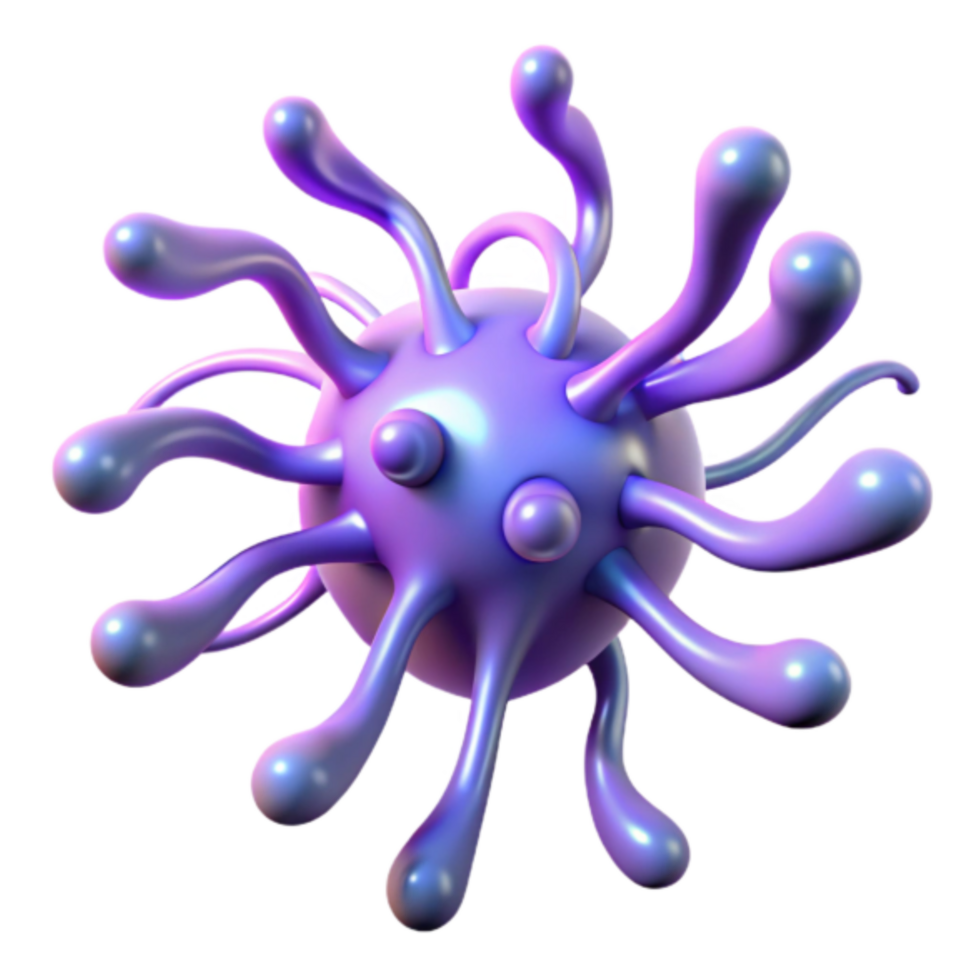3D Render of a Purple Virus with Tentacles Abstract Background Illustration png