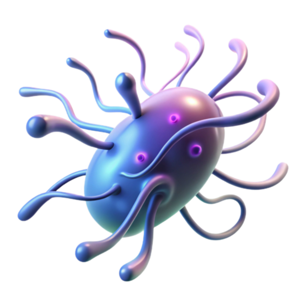 3D Render of Microscopic Organism Purple and Blue Hues png