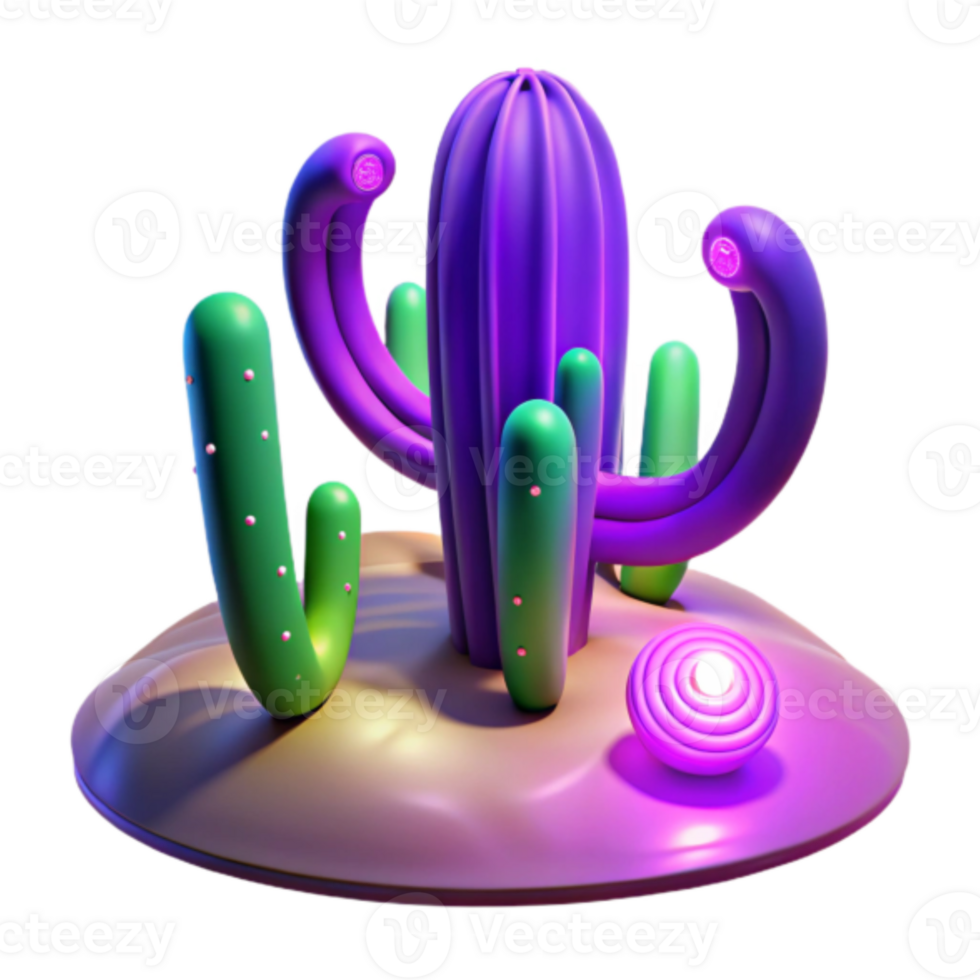 Vibrant 3D Render of Desert Cactus Plants png