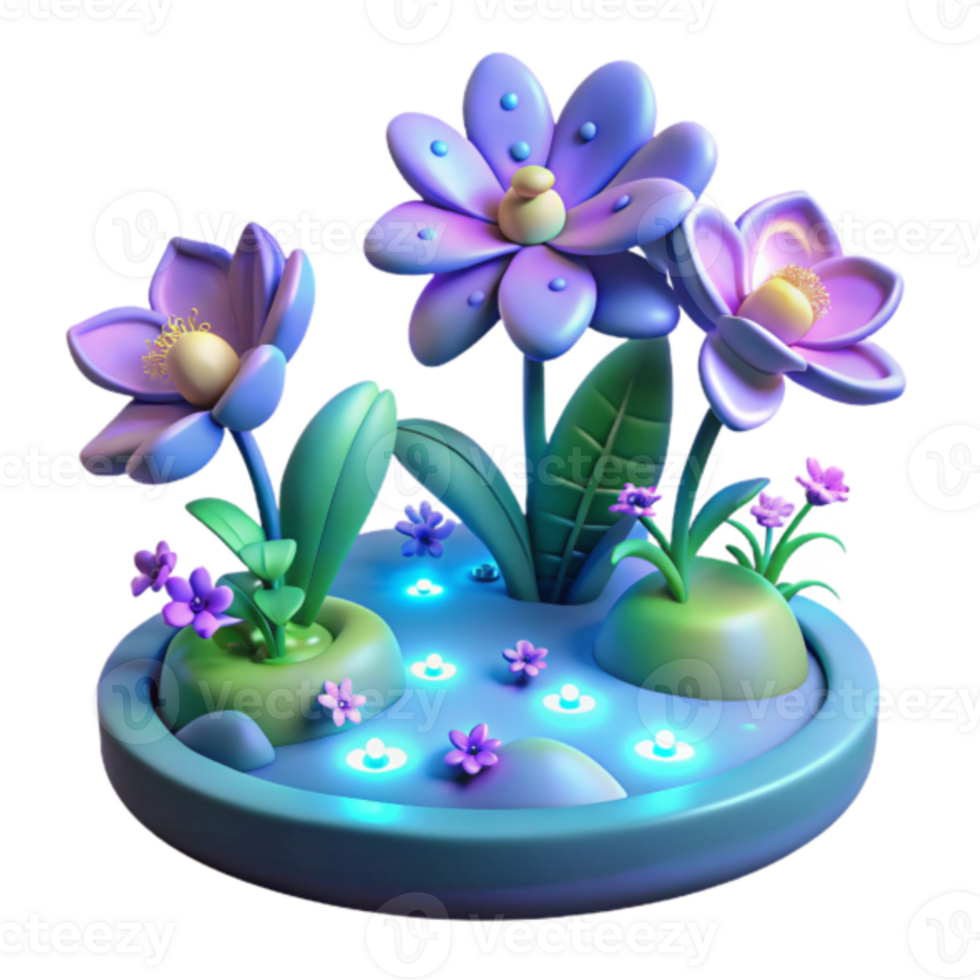 Enchanted 3D Flower Garden Illustration png