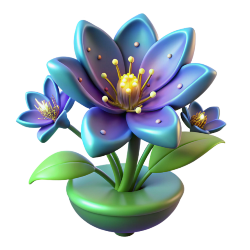 Vibrant 3D Render of Fantasy Flowers in a Pot png