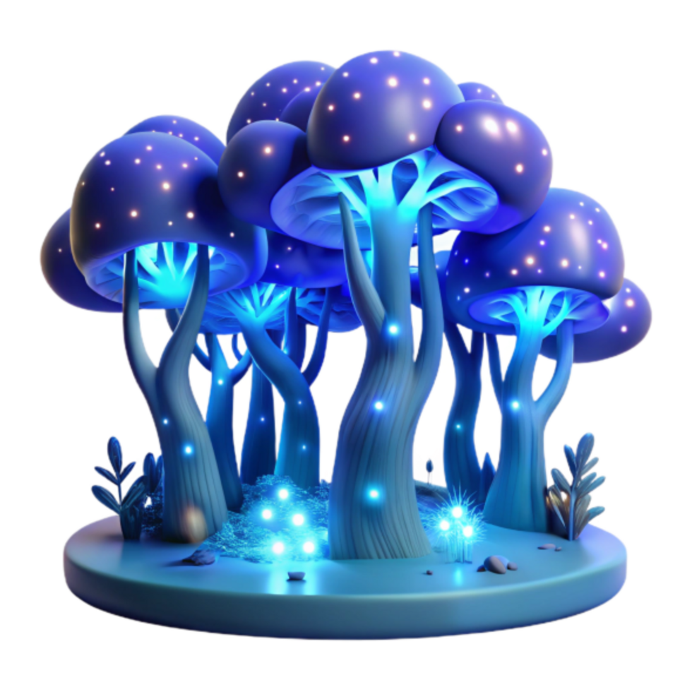 Glowing Blue Mushroom Forest 3D Illustration png