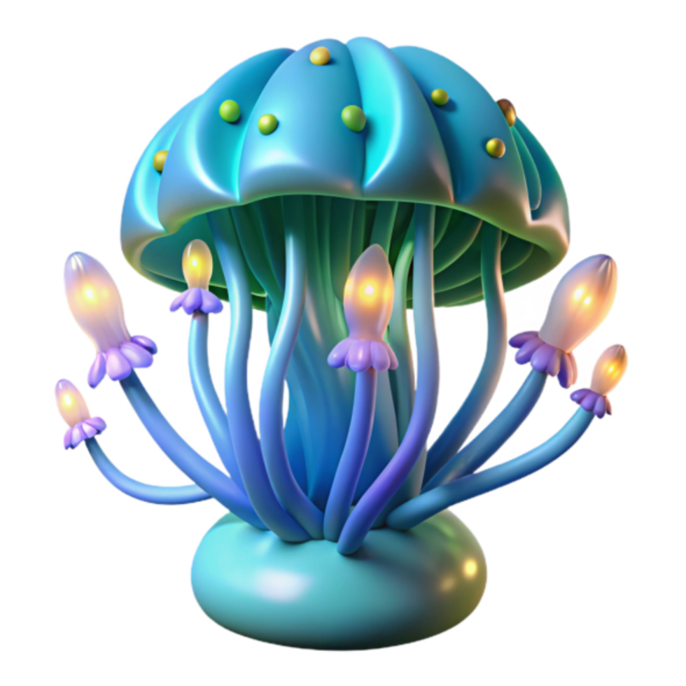 Enchanted Glowing Mushroom 3D Render png