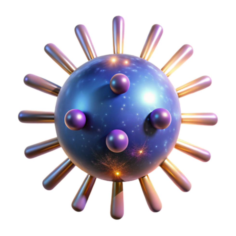 abstrato 3d render do uma vírus partícula com brilhando elementos png