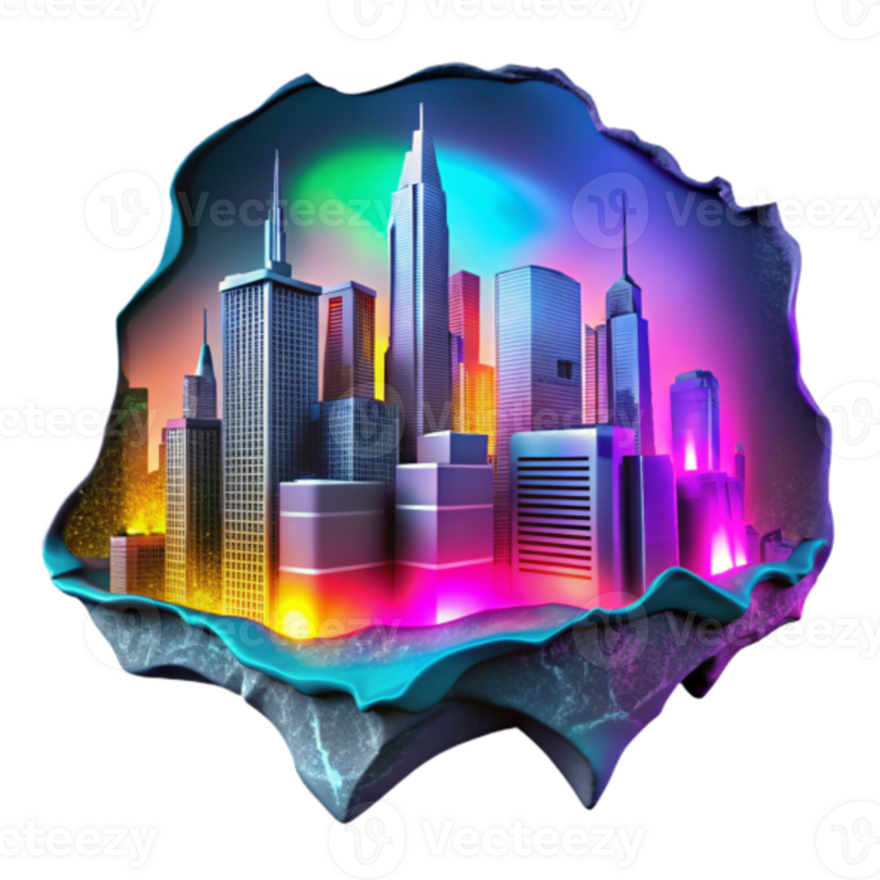 Vibrant Cityscape Illustration A 3D Digital Art of a Futuristic Metropolis png