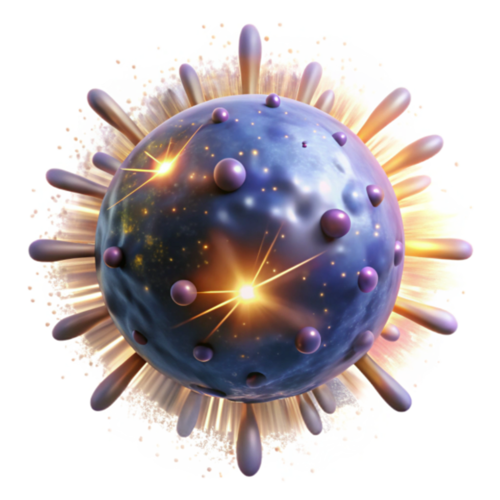 Microscopic 3D Viral Illustration Energetic Glowing Purple Particle Detailed Rendering png