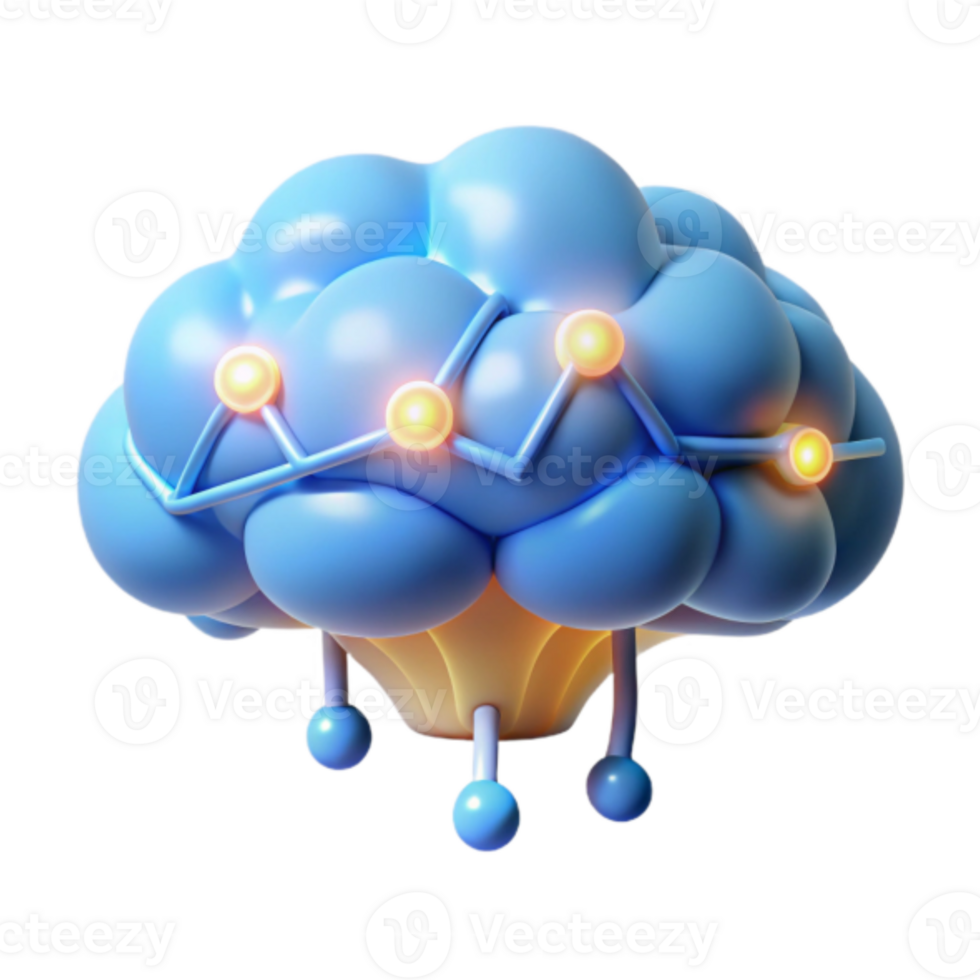 3D Render of a Blue Brain with Connections Neural Network, Abstract Brain Illustration png