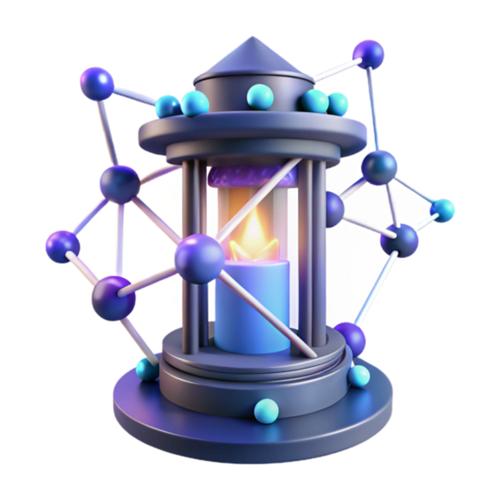 3D Render of Illuminated Lantern with Molecular Structure png