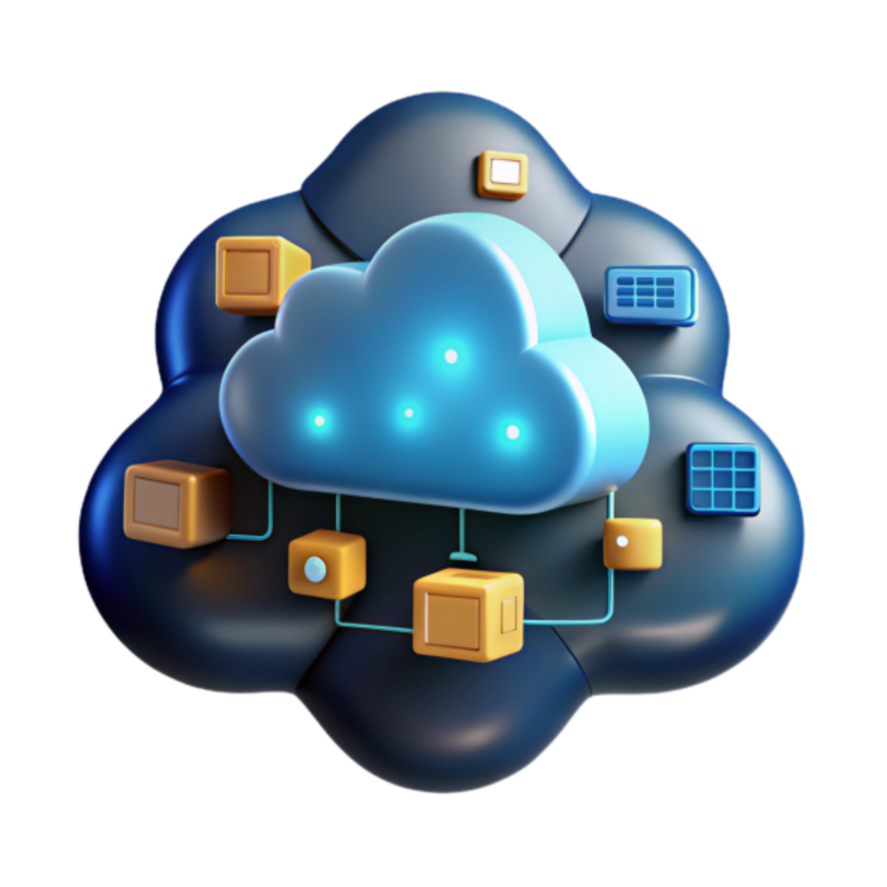 3D Illustration of Cloud Computing Network Data Storage png