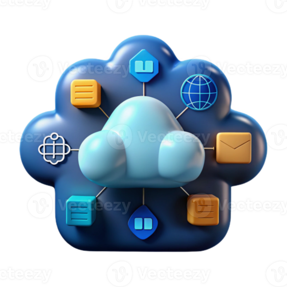 3D Illustration Cloud Computing Network Data Storage png