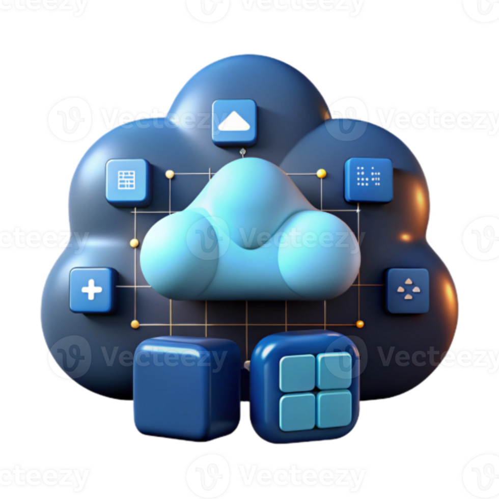 3D Cloud Computing Illustration Network Data Storage and Synchronization png