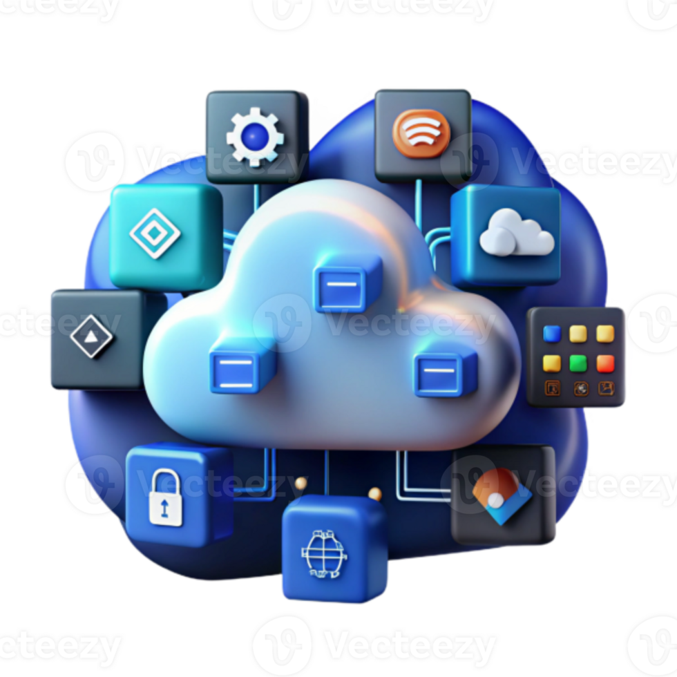 3D Illustration Cloud Computing Network Data Storage System png
