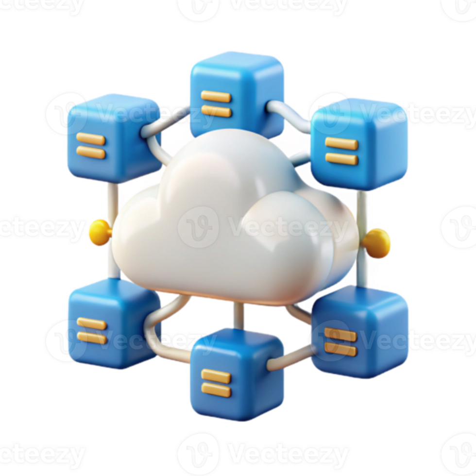 3D Illustration Cloud Computing Network Data Servers png