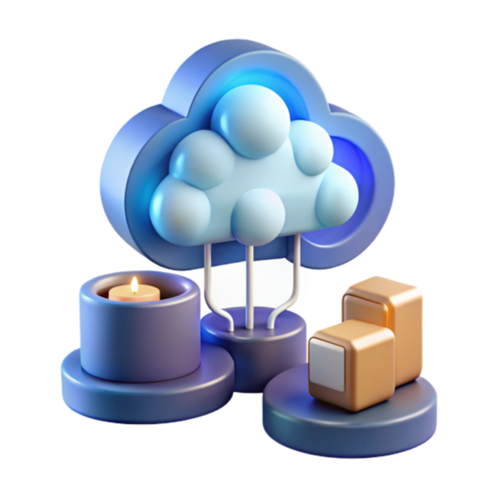 3D Render Cloud Computing Illustration with Data Cubes and Candle png