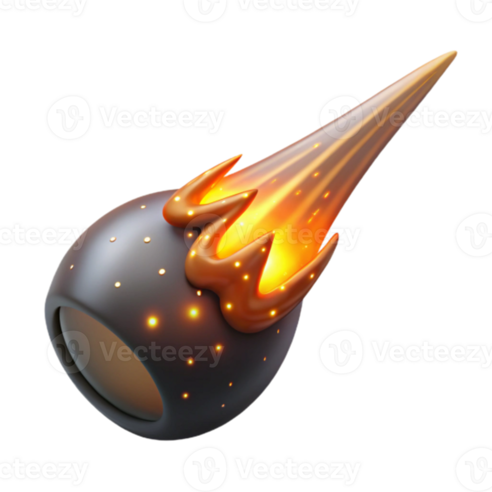 Fiery Meteorite 3D Render Cosmic Impact Illustration png
