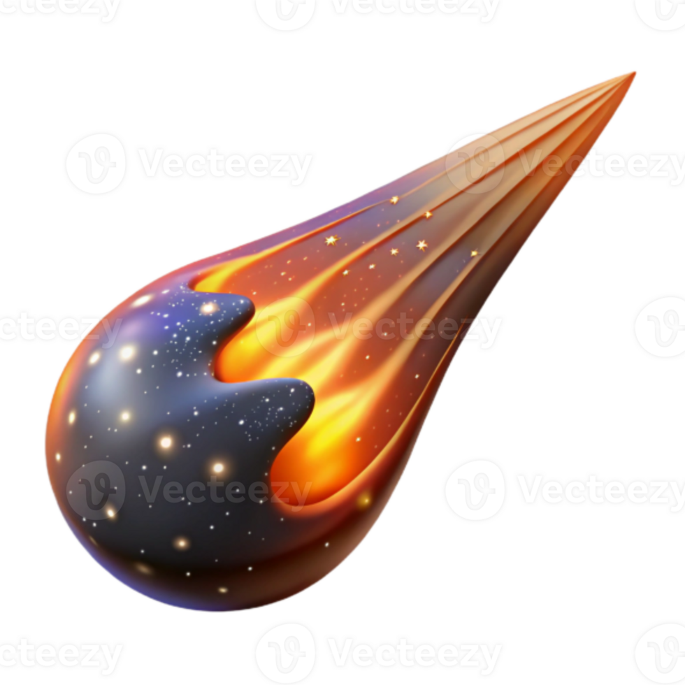 Cosmic Fireball 3D Illustration A Blazing Meteoroid with Embedded Stars png