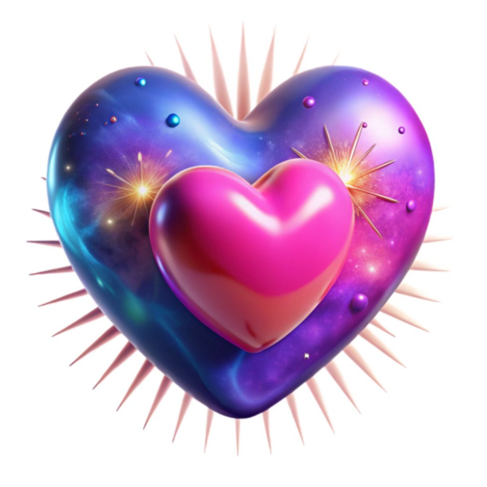3D Render of a Cosmic Heart Illustration with Pink Heart Centerpiece png