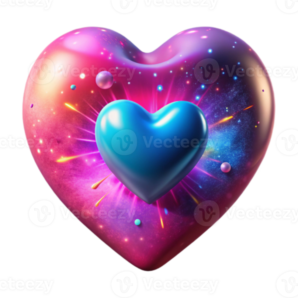 Cosmic Heart 3D Illustration A Vibrant Galaxy Heart Design png