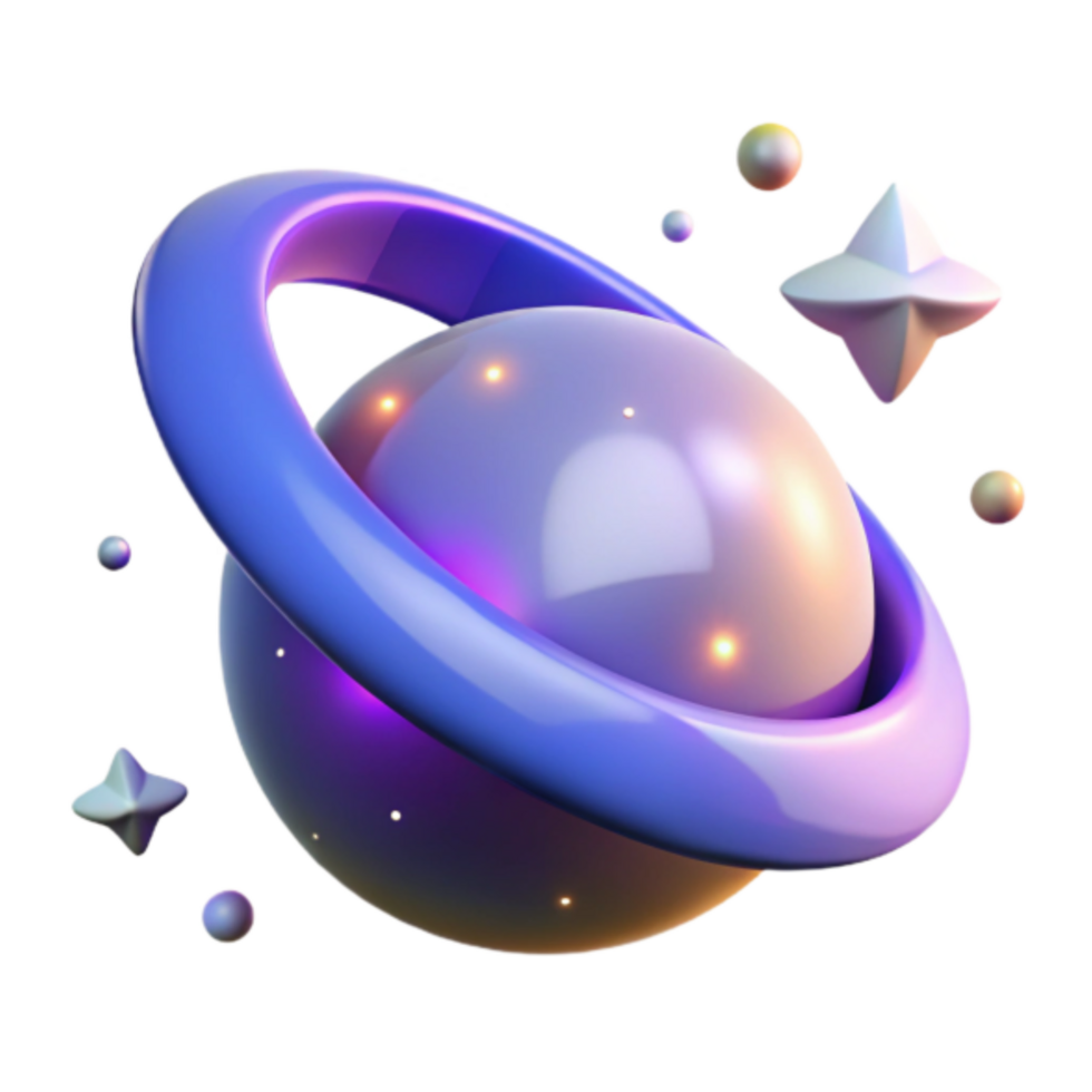 3D Render of a Glowing Planet with Rings and Stars png