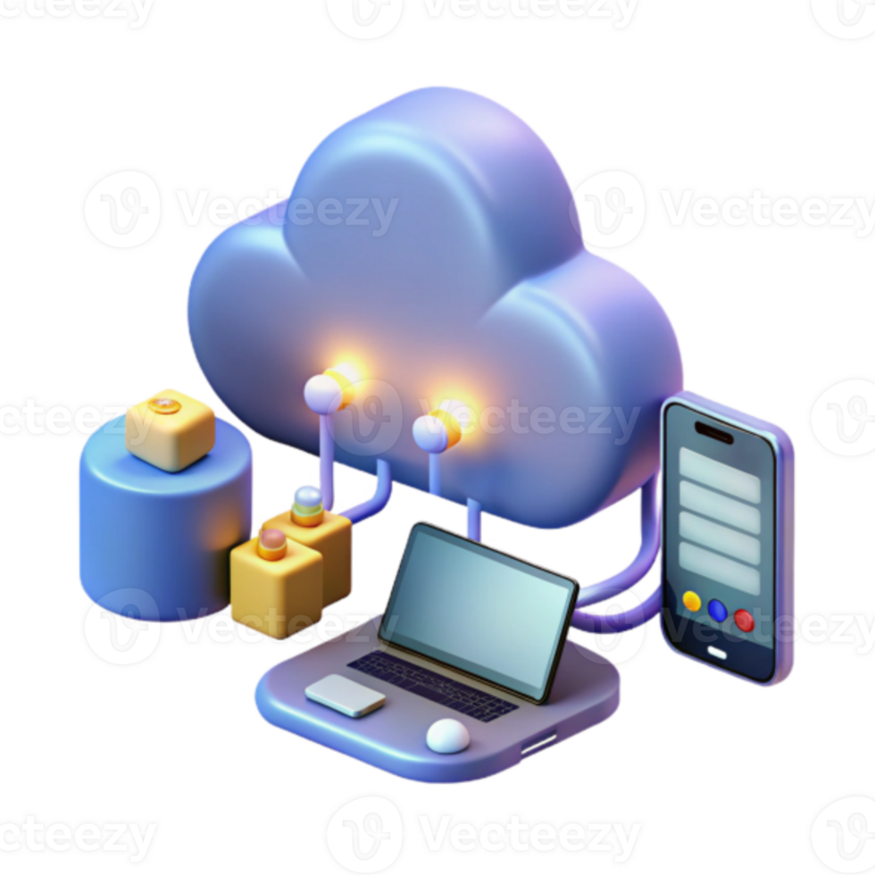 3D Illustration Cloud Computing Network Laptop Smartphone Data Storage png