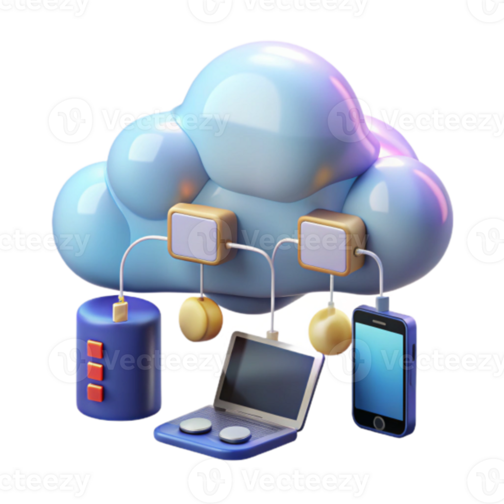 3D Illustration Cloud Computing Network Data Synchronization png