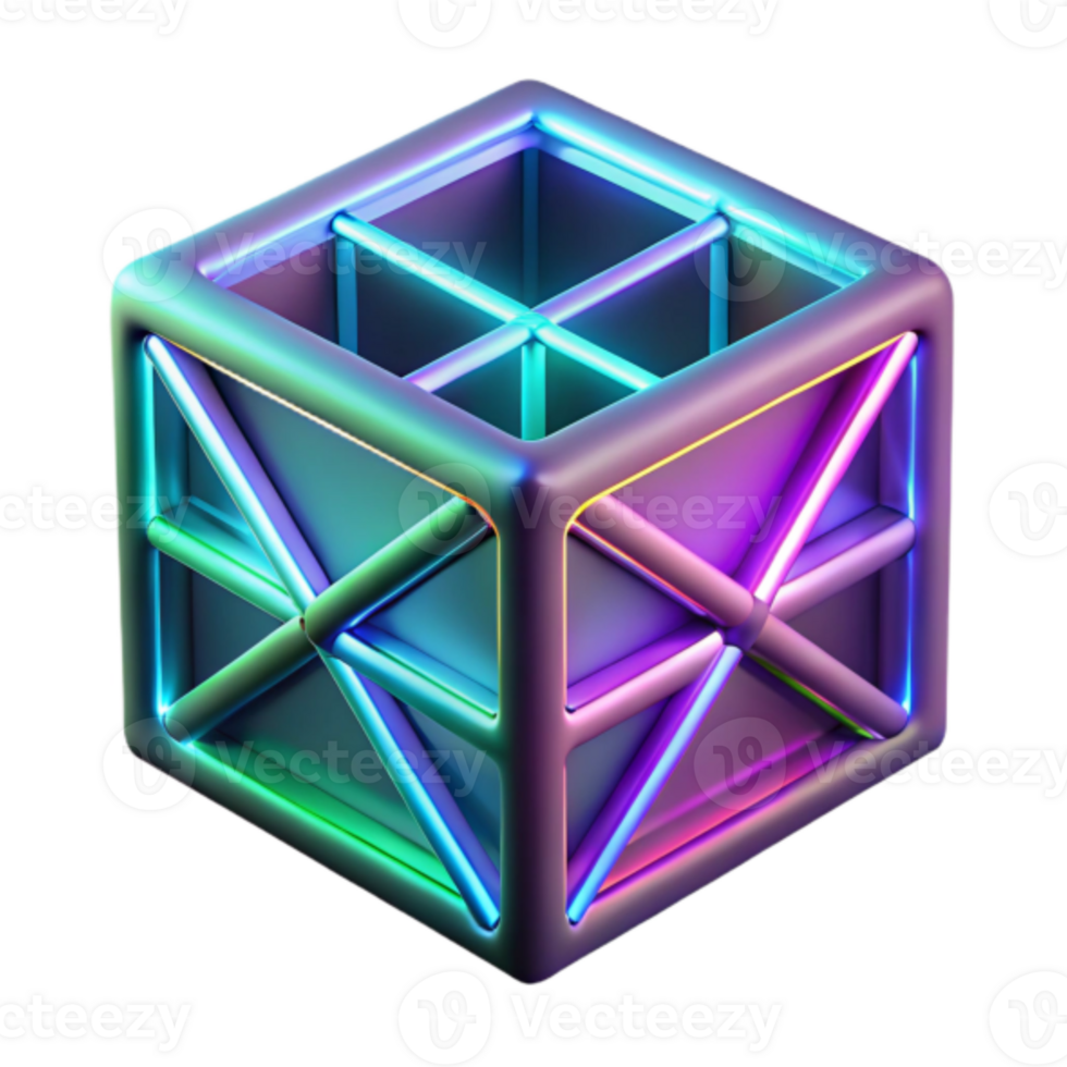 Neon Cube 3D Render Abstract Background Illustration png