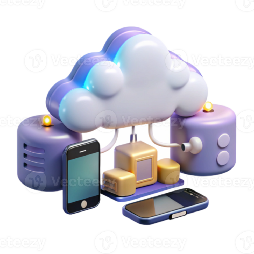 3D Illustration Cloud Computing Network Smartphone Data Servers png