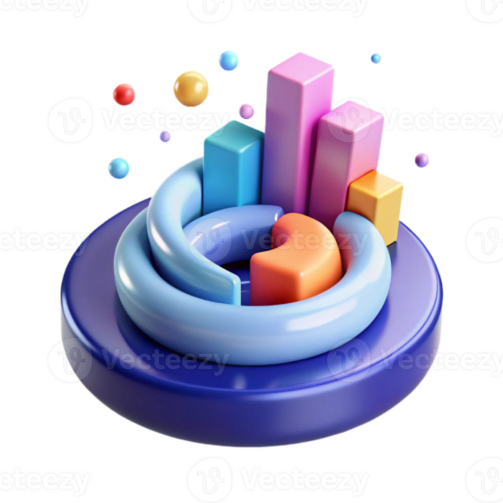Vibrant 3D Render of Abstract Data Charts and Graphs png