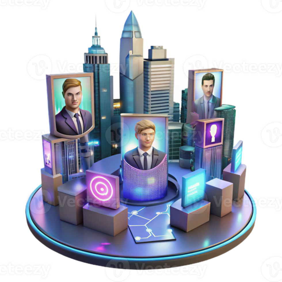 3D Cityscape Illustration Futuristic Business Network, Professionals, and Urban Architecture png