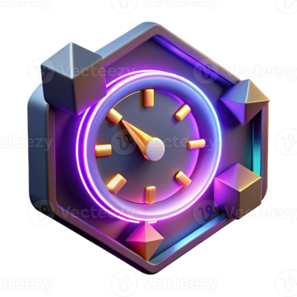 Neon Clock 3D Render Hexagon Abstract Background png