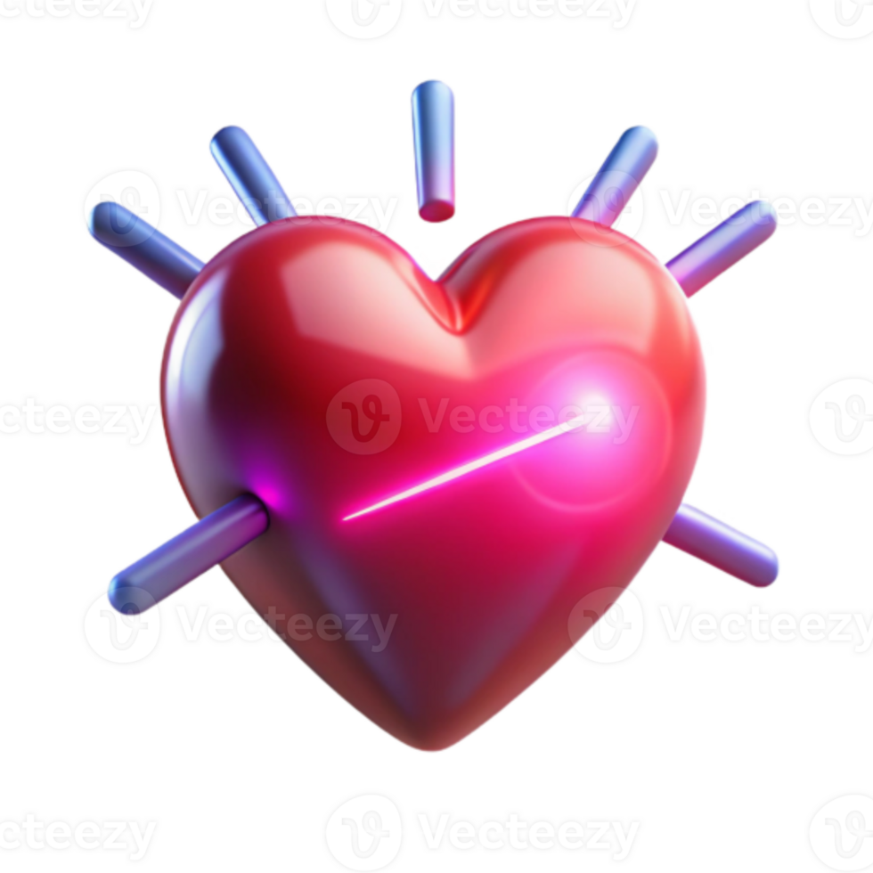 3D Render of a Shiny Red Heart Pierced by Glowing Beams png