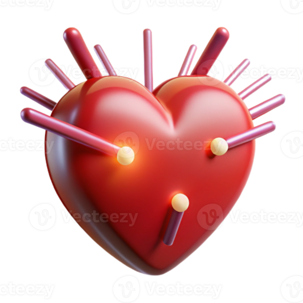 3D Render of a Red Heart with Abstract Spikes Illustration png