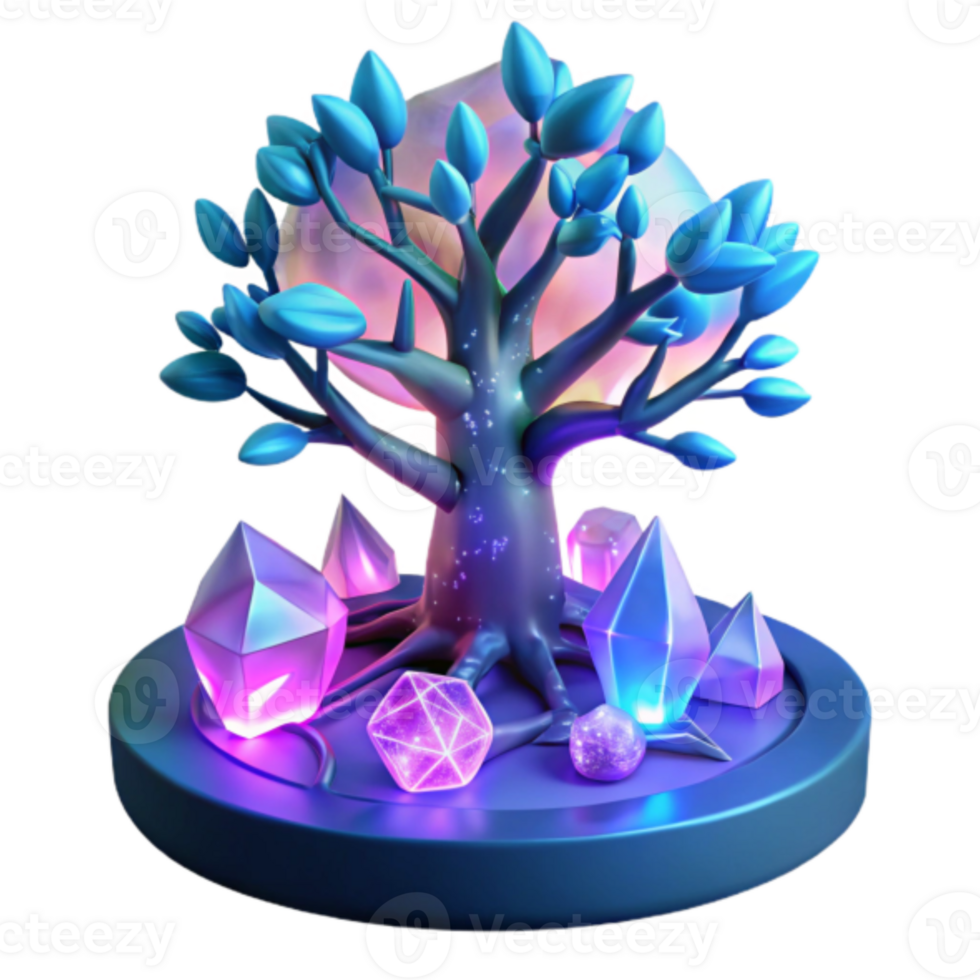 Glowing Crystal Tree 3D Render Fantasy Illustration png