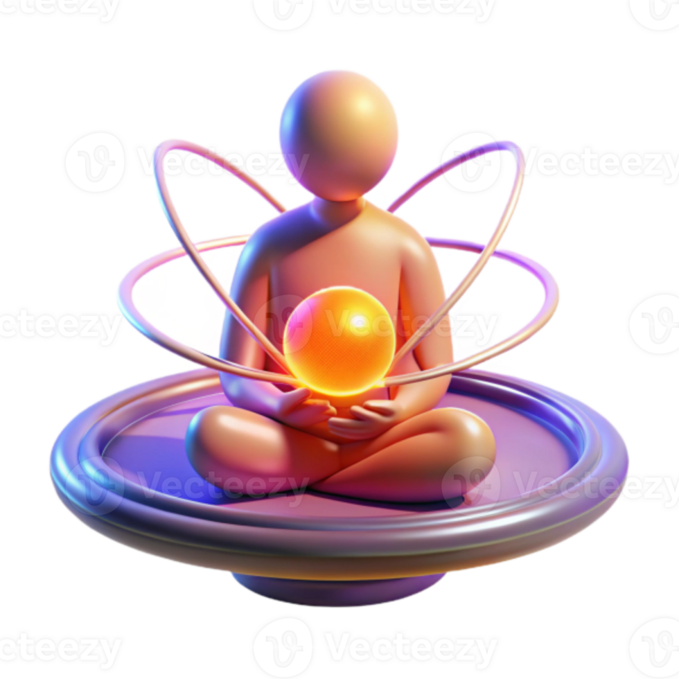 3D Render Peaceful Figure Meditating with Glowing Orb Illustration png