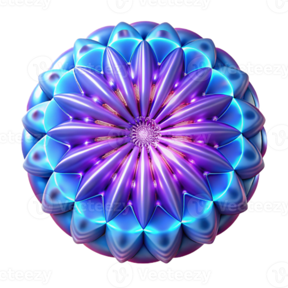 3D Render of a Shiny Purple and Blue Flower Mandala png