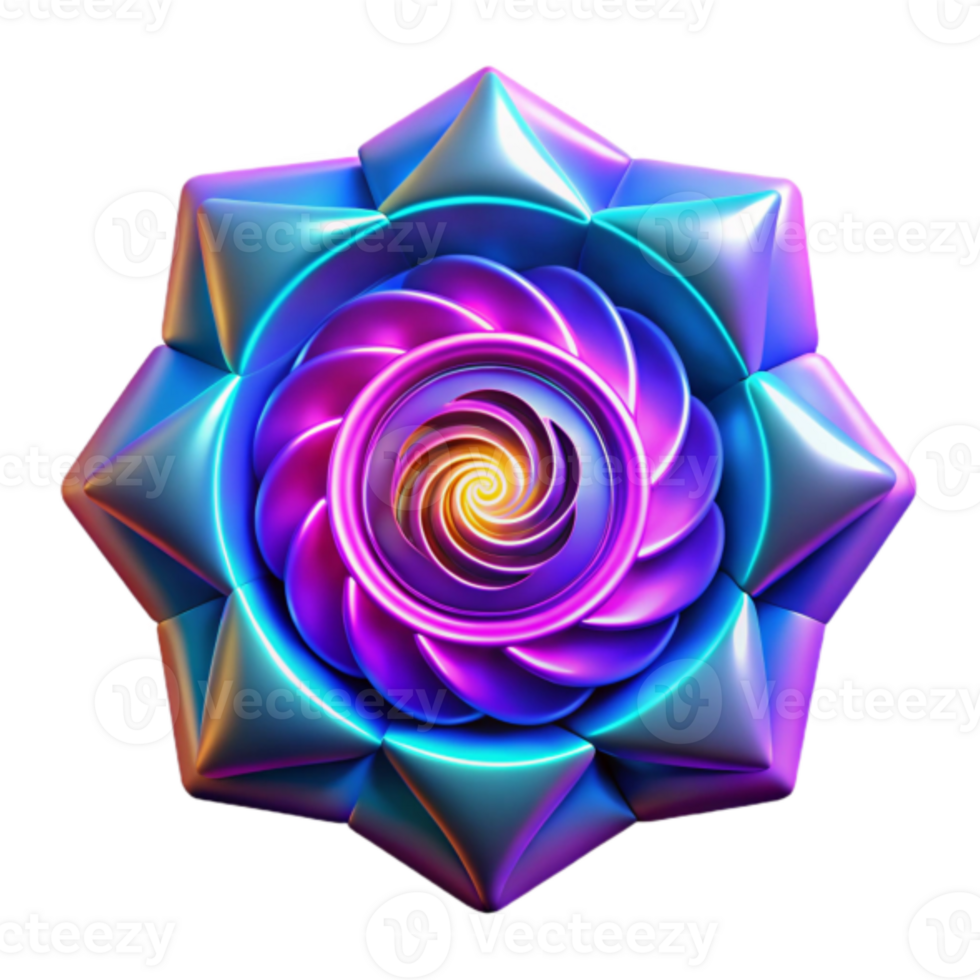 Vibrant 3D Abstract Flower Illustration Iridescent Spiral Mandala Design png