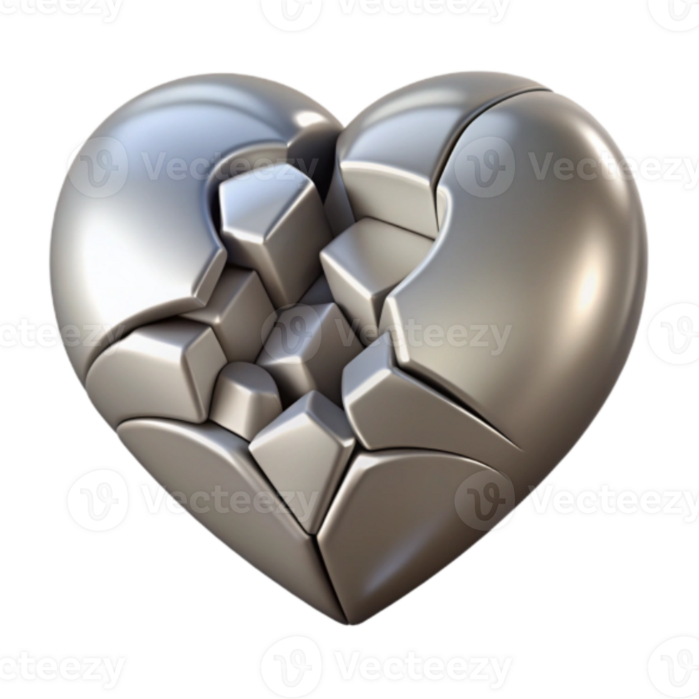 Shattered Metallic Heart 3D Render Abstract Background Image png