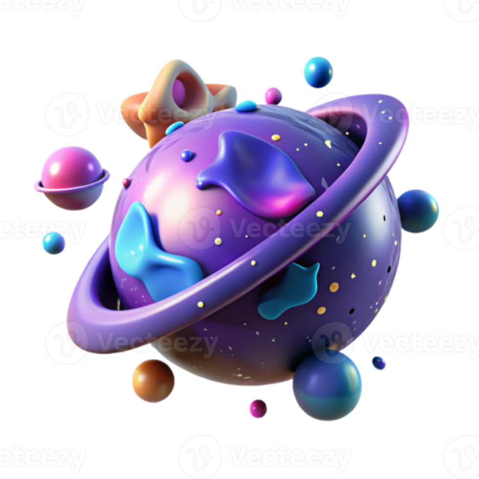 Vibrant 3D Render of a Colorful Planet with Rings png