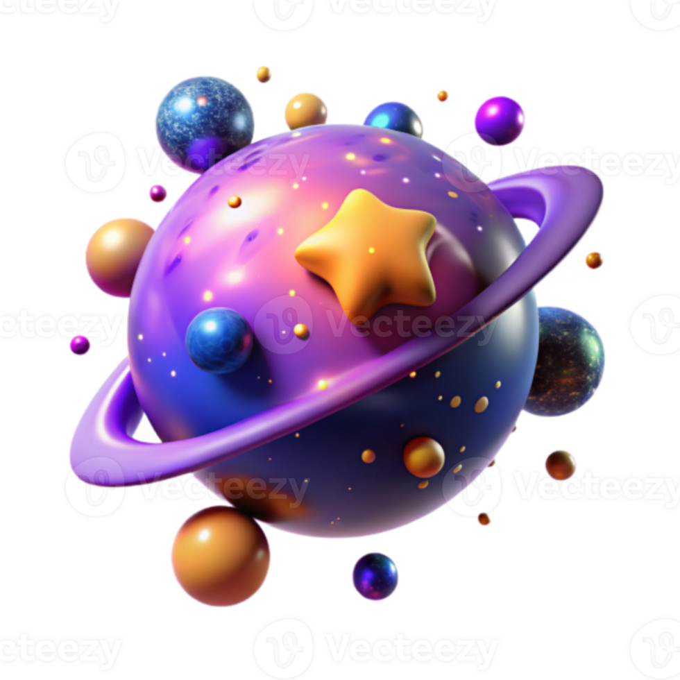 3D Render of a Colorful Planetary System with Star png
