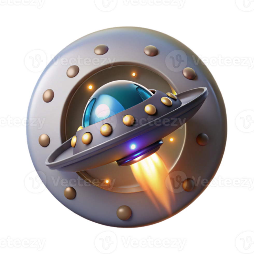 3D Render of a Flying Saucer Illustration with a Glowing Engine png