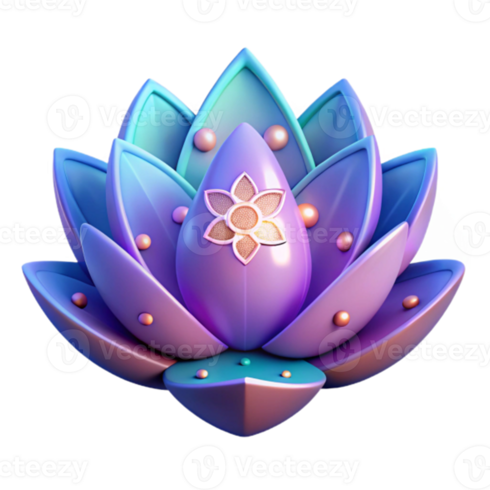 Vibrant 3D Lotus Flower Illustration Purple Teal Gradient png