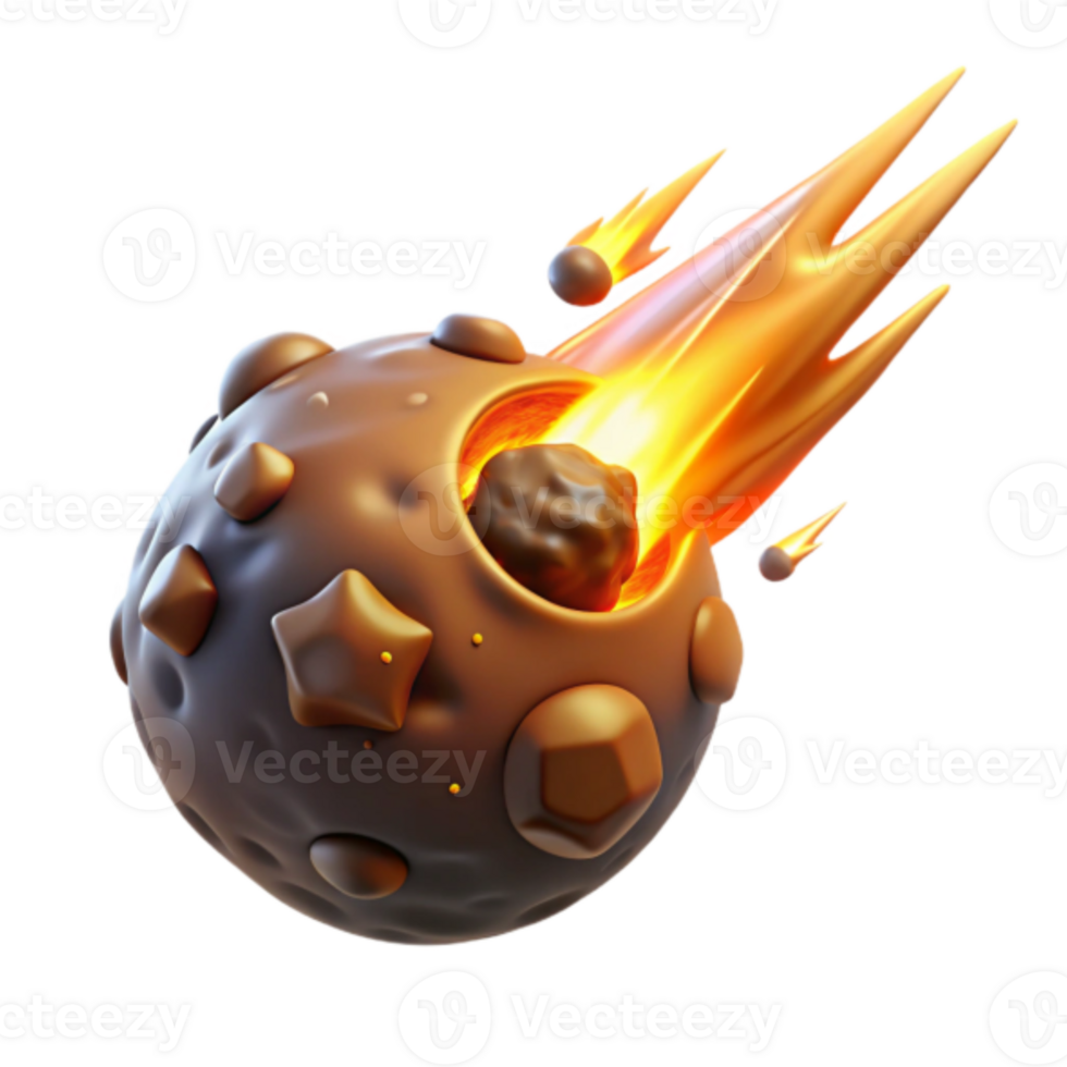 Fiery Meteoroid 3D Illustration Cosmic Rock Falling Through Space png