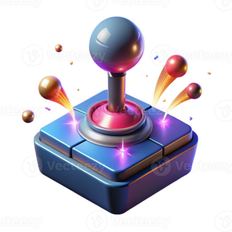 Vibrant 3D Joystick Illustration Retro Gaming Control, Neon Lights, Abstract Background png